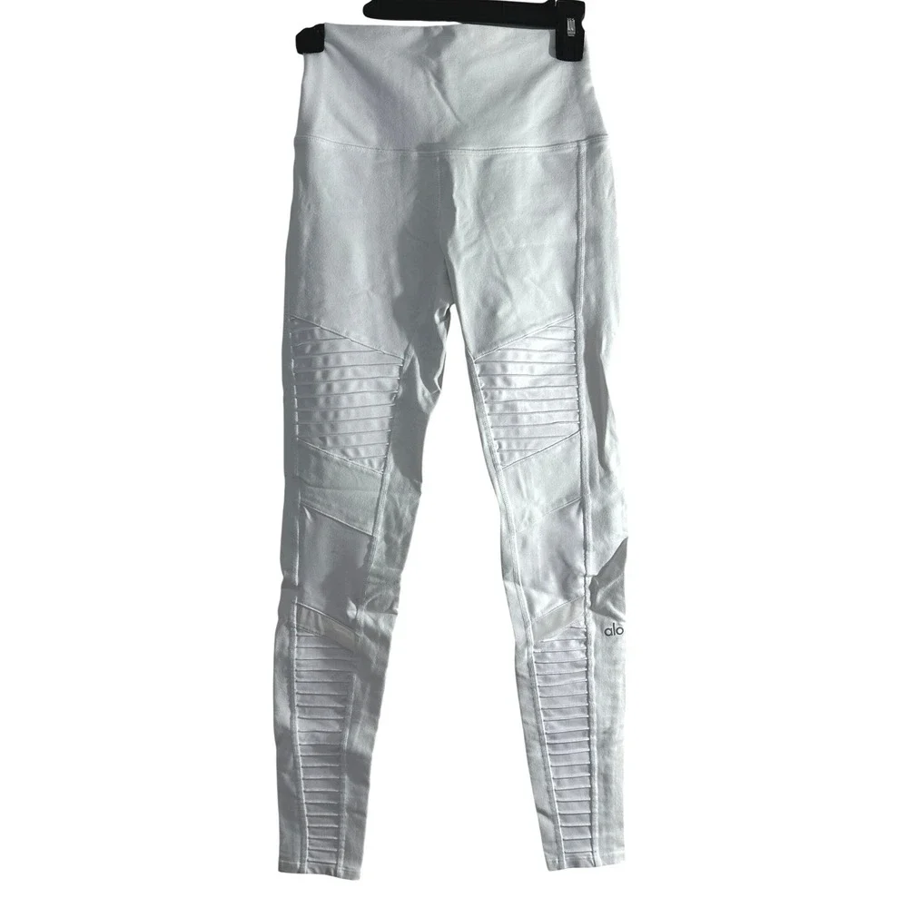 Alo Yoga Womens High-Waist Moto Leggings White Mesh Quilted Size S W5494R
